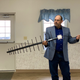 Packerland’s Steve Mason showing off one of the antennas used in the company’s tests.